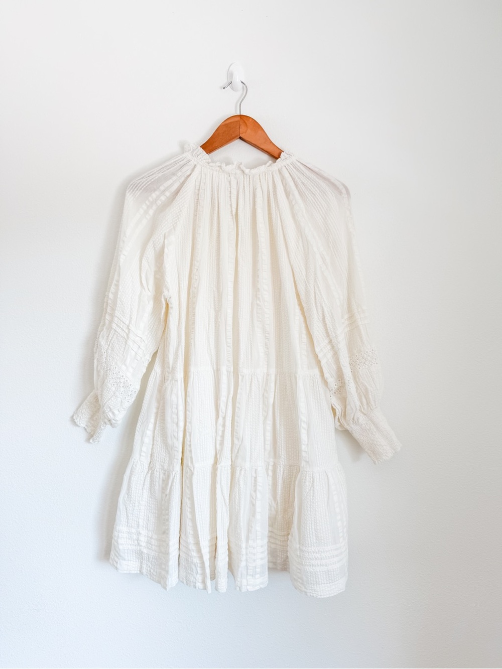White Long-Sleeve Tiered Cleobella Mini Dress - Picture 12 of 13